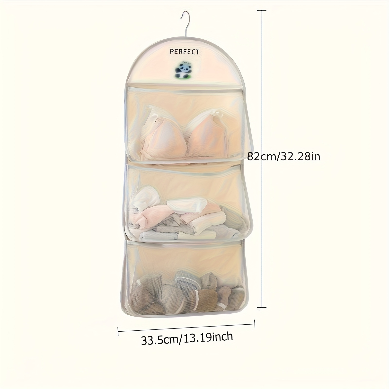 Image of 1 Panda Theme Hanging Mesh Underwear And Socks Organizer - Breathable, Odorless Polyester Wall Or Door Hanging Bag With Multiple Compartments For Closet Organization In Bathroom, Bedroom, Kitchen