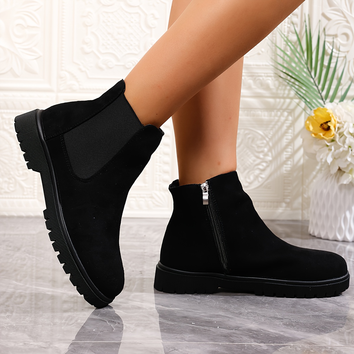 070-9 Naisten nilkkurit yksittäisellä vetoketjulla, nauhaton/nauhallinen nilkkurit - saatavilla 11 koossa, liukumaton pohja, sopii kaikkiin vuodenaikoihin, arki- ja juhlapukeutumiseen, kangaspäälliset naisten saappaat, ihanteelliset vapaa-ajan, toimiston, juhliin, monipuoliset jalkineet, kestävä