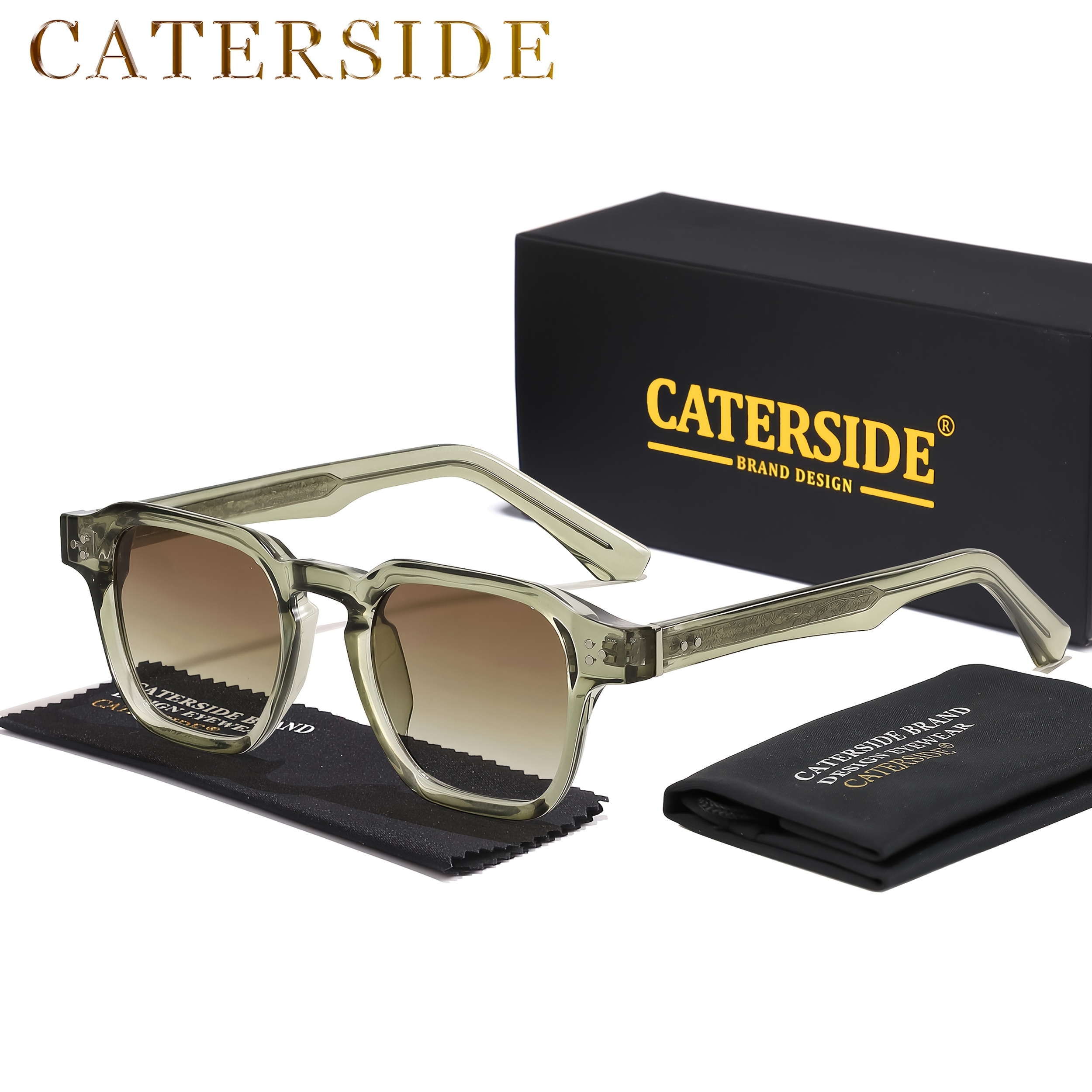 Caterside Retro New Glasses - Square Temple , Men's Women's Trendy Classic Eyeglasses, Vacation Street , Christmas Thanksgiving For Gifts - With 3 Piece Package