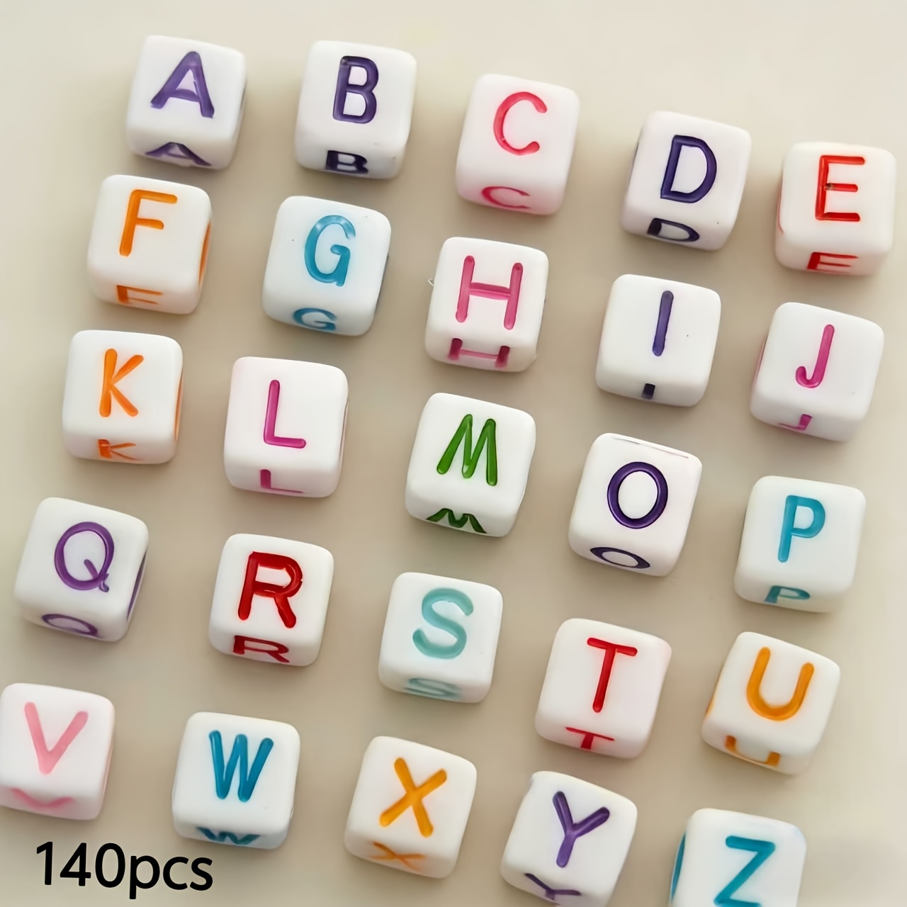 TEMU 140pcs 6mm Acrylic White-backed Color-printed Drop-coated Square 26 English Letters Beads, Diy Apparel Decoration Accessories, Handmade Jewelry