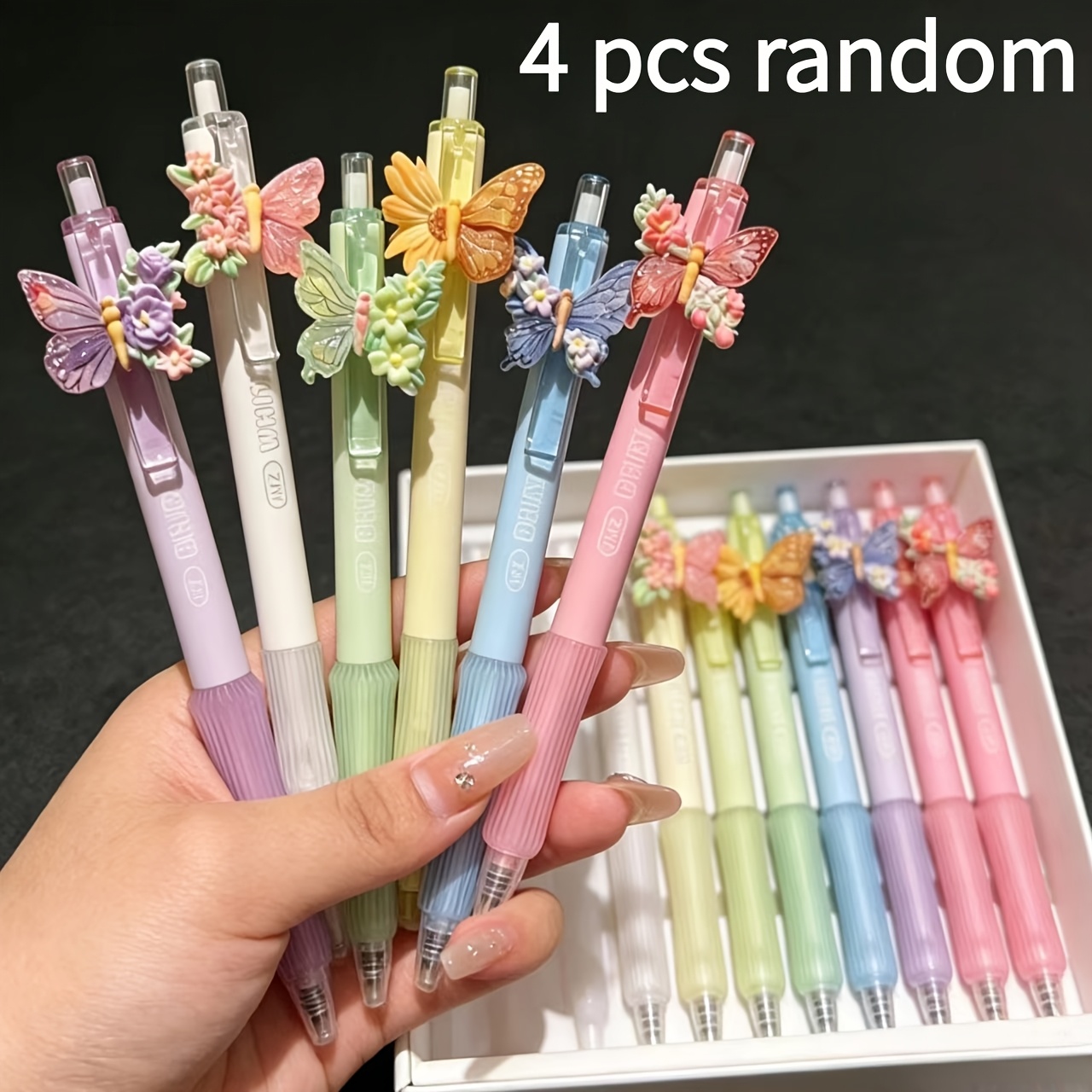 TEMU 4pcs Colorful Floral Scented Stress-relief Gel Pens, Stylish Retractable Ballpoint Pens With , Smooth Writing, Suitable For Diaries, Office Use,