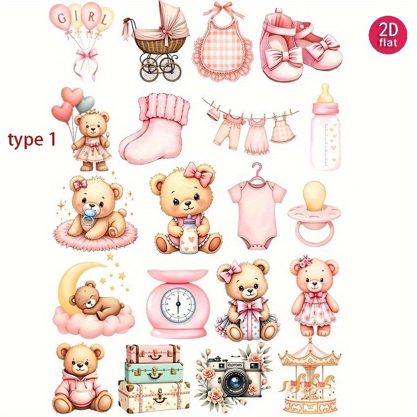 Image of A Pack Of Teddy Bear And Cute Stickers For Creative 2d Flat Stickers, Perfect For Scrapbooking, Journals, Notebooks, Photo Albums, Stationery, And Projects
