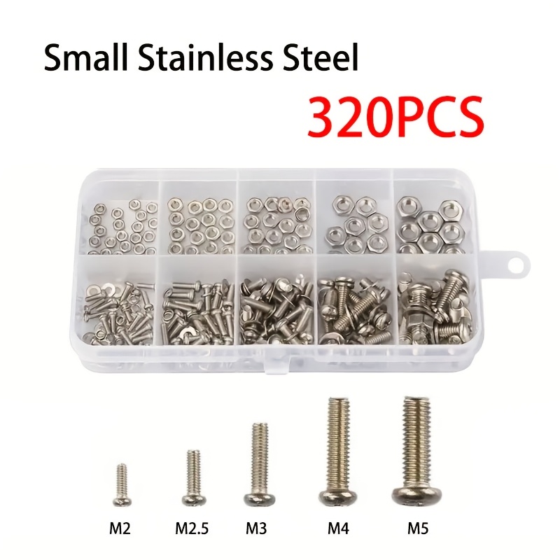 

320pcs Stainless Steel Ss304 Screws An Head Screws Nuts Bolts Assortment Kit M2 M2.5 M3 M4 M5 Nut And Bolt Assortment