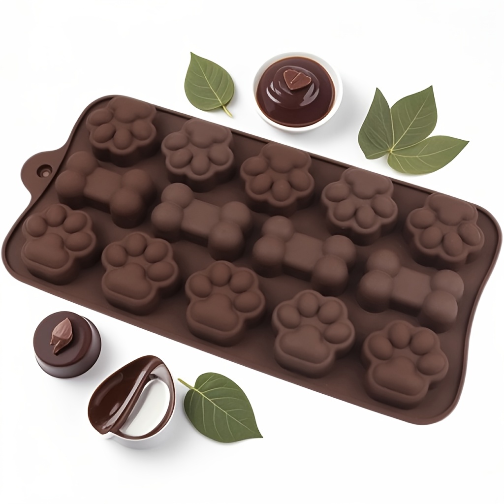 Baking Mold, 14pcs Cartoon Kitten Paw Bone Chocolate Mold, Cake Decoration Mold, Lacquer Wax Particle Mold, Gummy Candy Mold, Handmade Cookie Mold