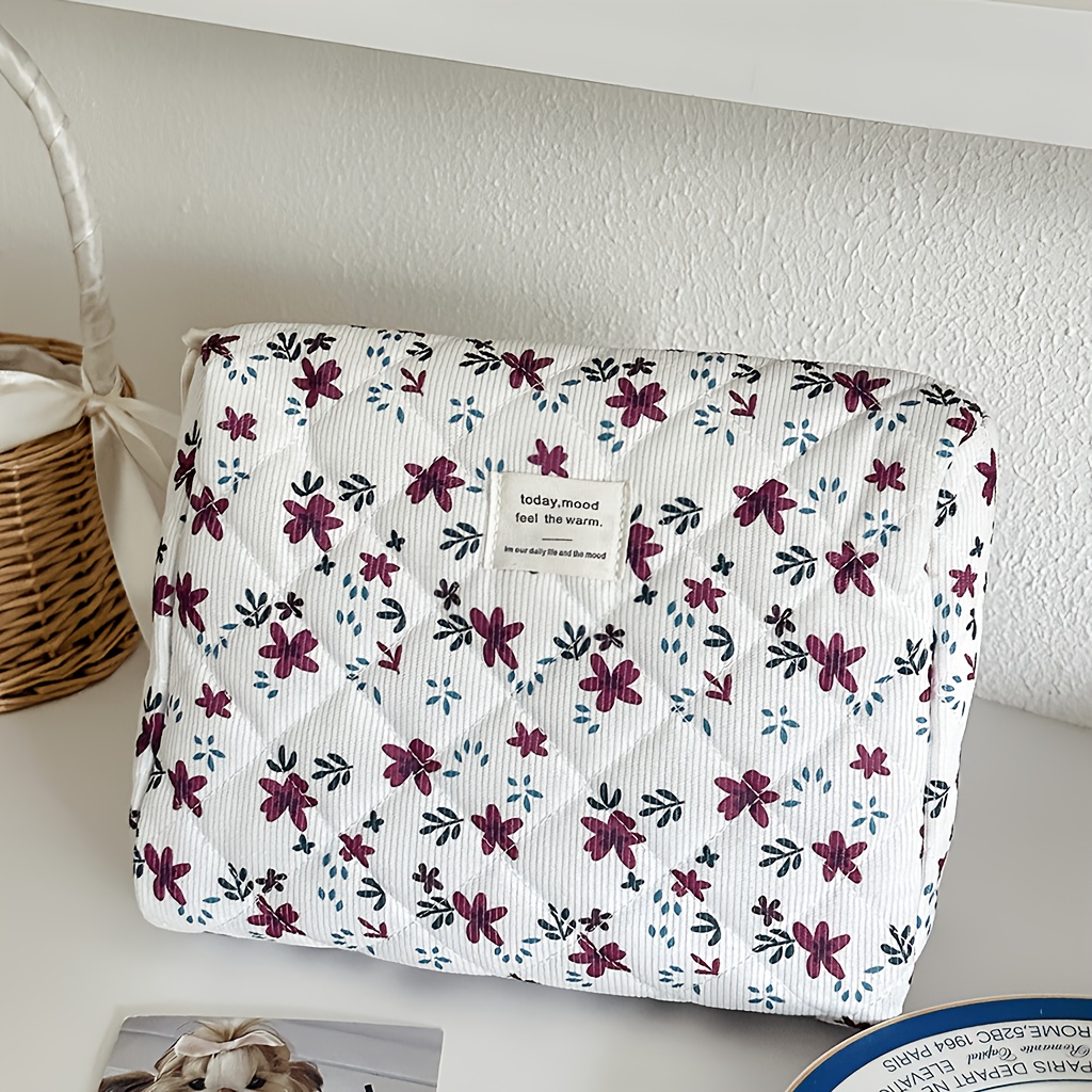 TEMU A Single-piece Wine Red Corduroy Cosmetic Bag With A Maple Leaf Pattern, Portable And Hand-held. Essential For Travel, It Features A Large
