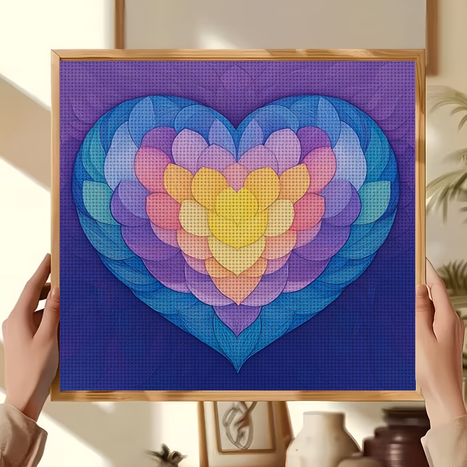 Cross-Stitch Printing Kit, Colorful Heart Petal Pattern for Beginners