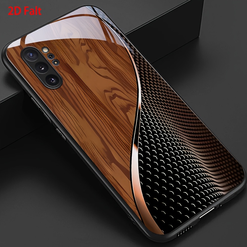 TEMU Case For Note 10  Phone Case, Stylish Black Green Brown And Scales Pattern Glossy Glass Back Cover Business Gift
