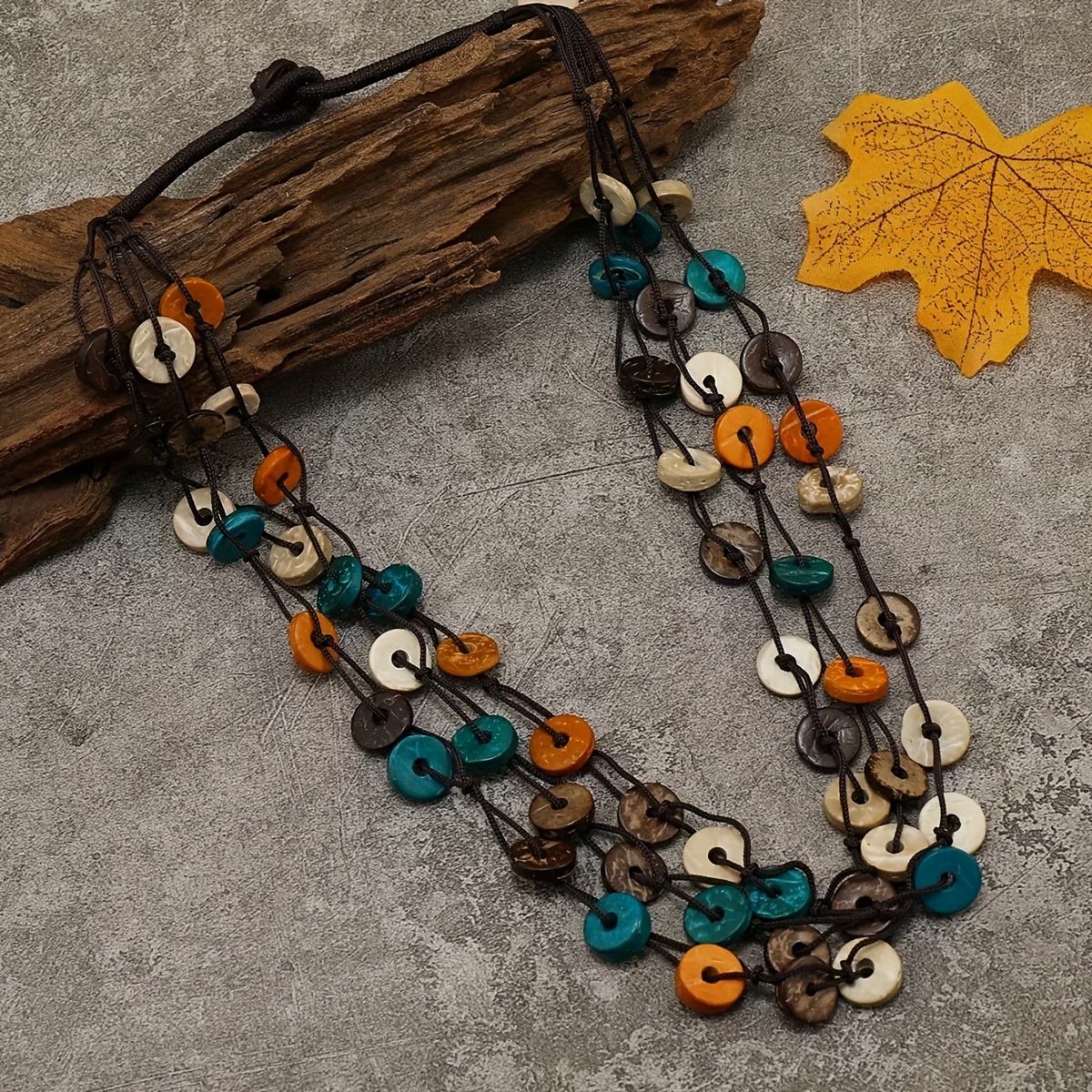 TEMU Boho Chic Multilager Naturlig Kokosnötskal Halsband - Strandsemester Tillbehör för Män, Levande Träpärlor, för Sommarfestar & Tropical Getaways,