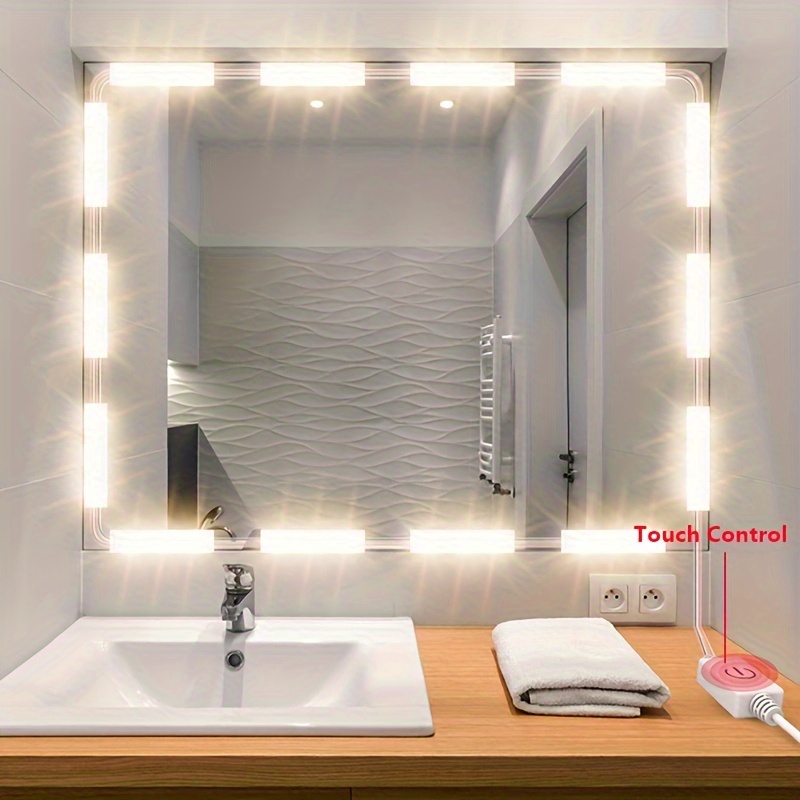Espejo de baño redondo montado en la pared con luz LED antivaho, espejo de  maquillaje, retroiluminación cosmética, atenuación táctil, espejos de  tocador - AliExpress