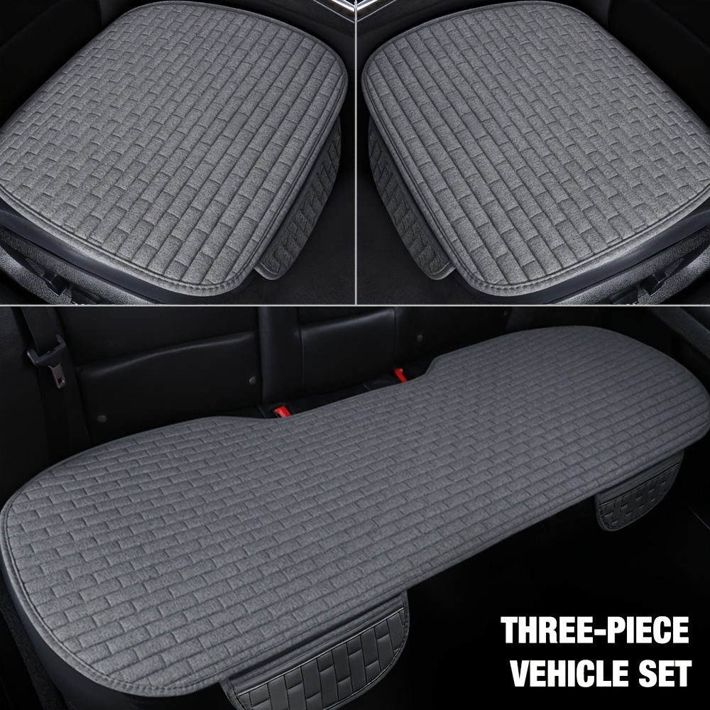 TEMU 3pcs Car Seat Cushion Set, (2 Front Seat Cushions   1 Rear Long Cushion), Linen Pattern Lining, Universal Protective Seat Covers
