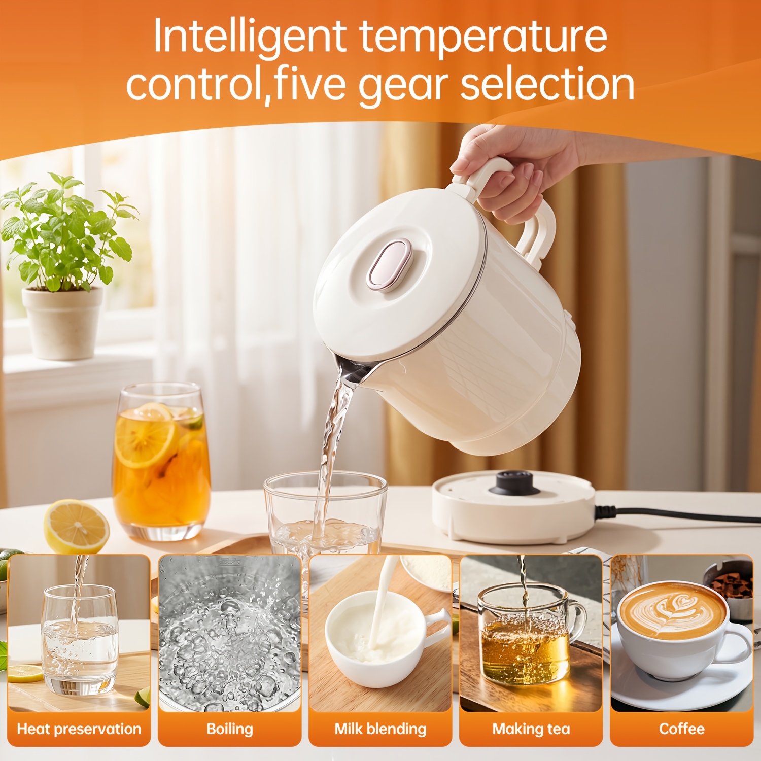 500w Kettle With Stainless Steel Inner Lid, Suitable For Kitchen, Restaurant And Living Room, Used For Brewing Coffee, Milk And Boiling Water, Folding Kettle