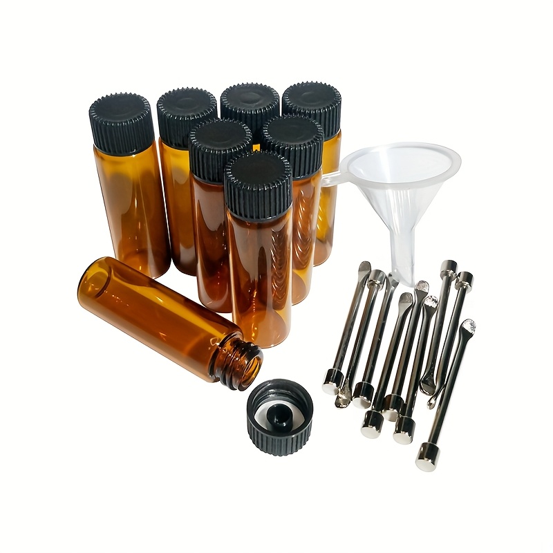 E-shop 10-teiliges Set, 9 braune Glas-Aufbewahrungsflaschen (je 55 mm) mit 1 Trichterlöffel, geruchs- feuchtigkeitsdichte Behälter,