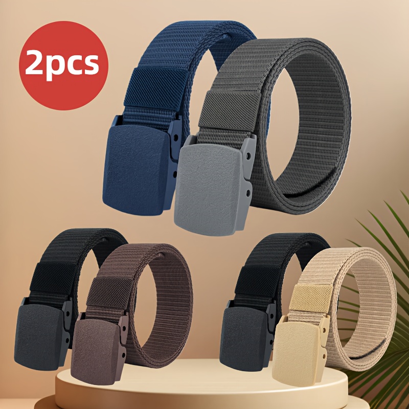 

2-pack Unisex Casual Belts With Quick-release Plastic Buckle, Non-metal Nylon Webbing Belt For Sports & Outdoor Use - Adjustable, Cut-to-fit Polyester Fiber Straps