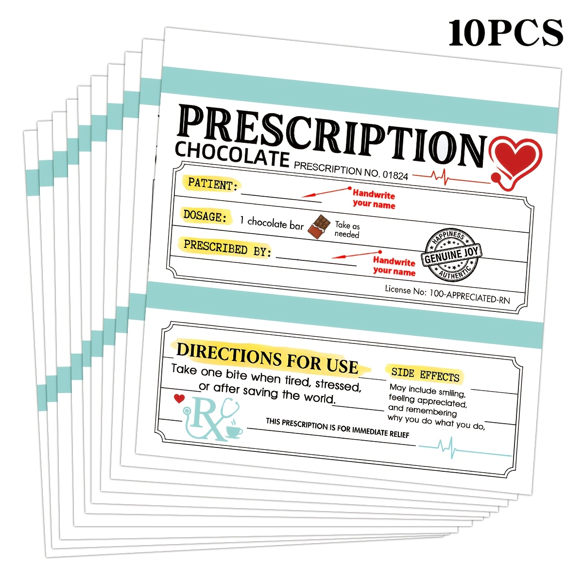 TEMU 10pcs Fun Prescription Chocolate Bar Labels, Prescription Style Vinyl Stickers, Humor Prescription Gift Decor Label Sticker, Prank Creativity