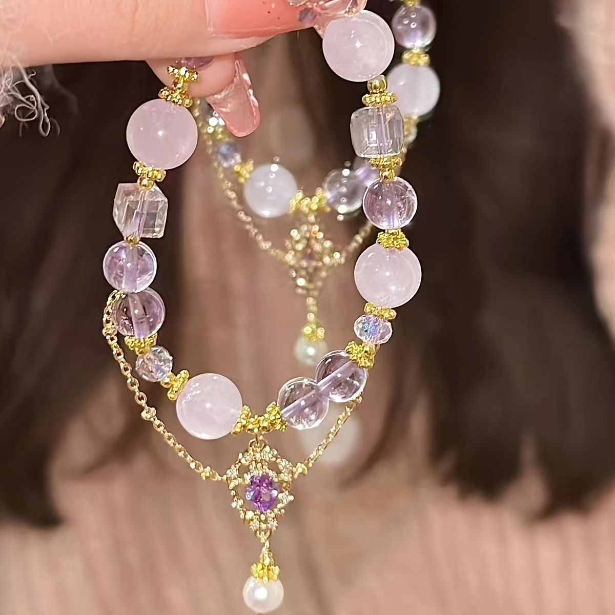 

A String Of Women' Luxury Amethyst Bracelet, Water Drop Shape,