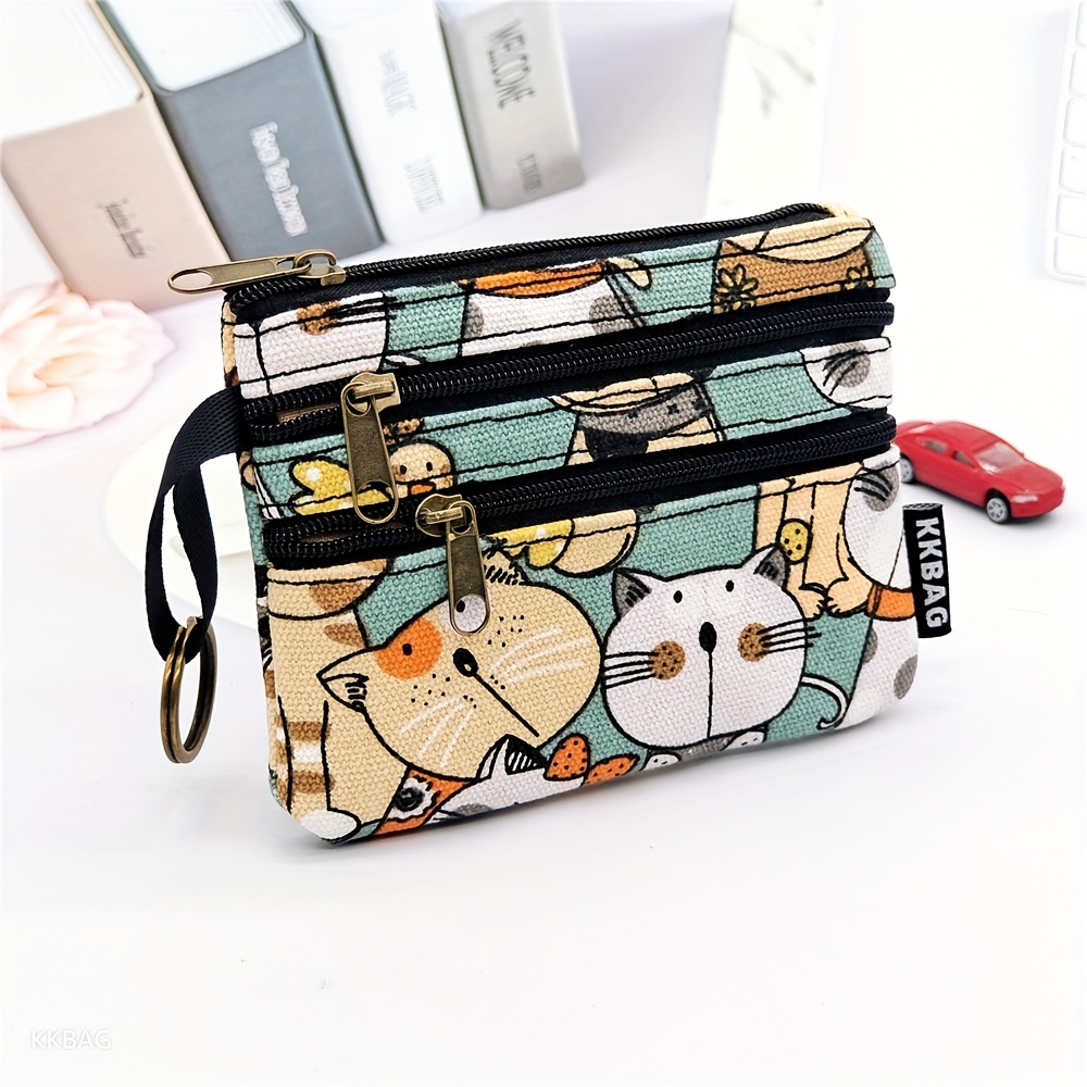 E-shop KKBAG 3-stöckige Damen-Tasche mit Reißverschluss – Münzgeldbörse & Schlüsselhalter mit Cartoon-Druck Kartenfach, kompakt mit mehreren Fächern,