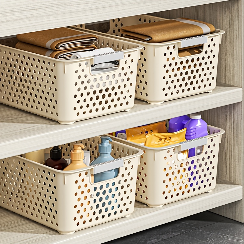 

4pcs Modern Stackable Plastic Storage Bins Set, Breathable Design, 12.2x8.27x4.92 Inches, Shelf Baskets For Closet, Kitchen, Bathroom, Bedroom, Office Organization