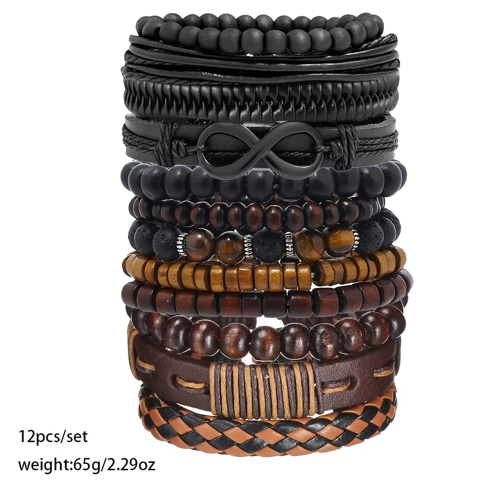 3/12pcs Retro Style Men's Stackable Bracelets Set