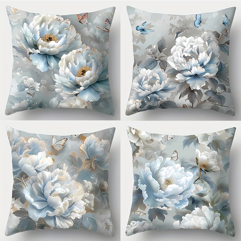 

4-piece Floral Throw Pillow Covers Set (17.72" Square) - Contemporary Style With Zipper Closure, Hand Wash Only - Perfect For Living Room Sofas, Beds & Home Decor (inserts Not Included)