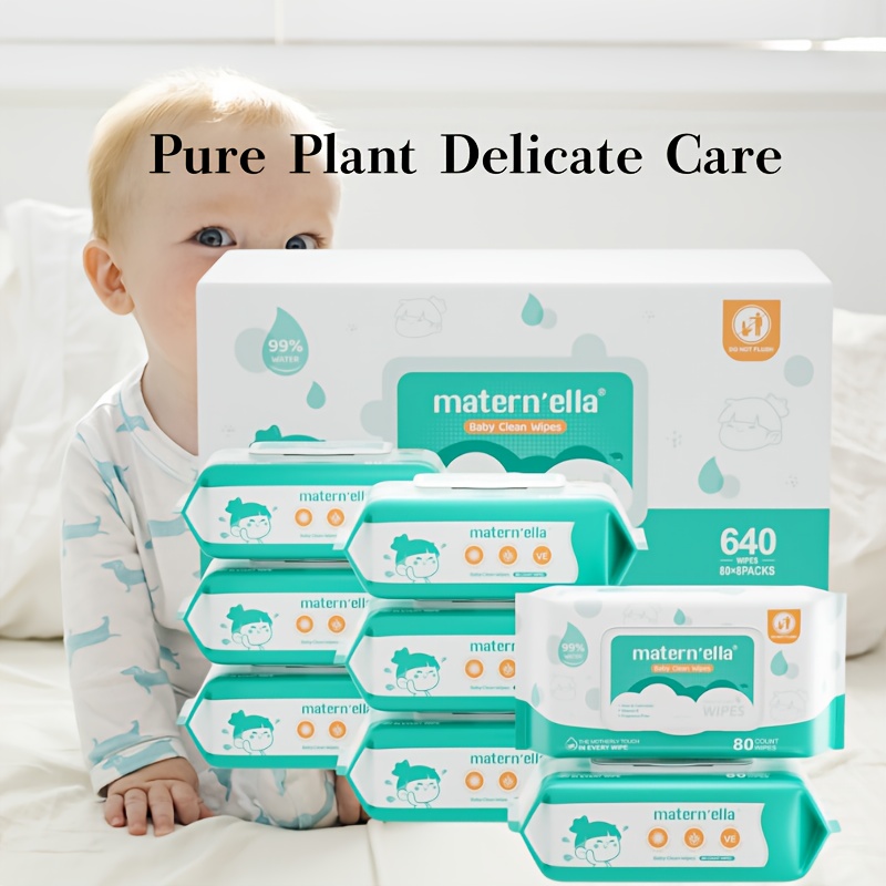 TEMU Matern'ella Wipes 8-pack/ 640 Wipes, 99% Water, Calendula & Aloe, Texture For , Lid Wipes