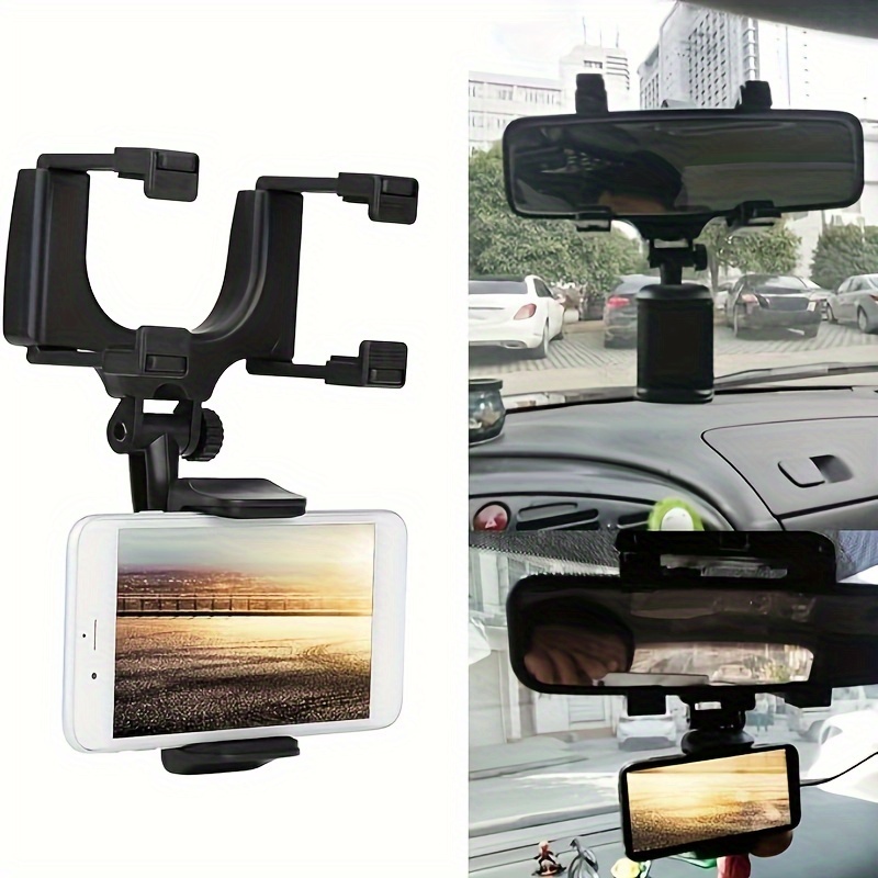 

1pc Adjustable Rearview Mirror Phone Cradle, Abs Material, Multi-functional Rotating Smartphone Mount For Recording And Navigation