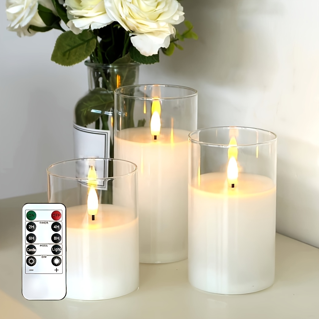 Battery Operated Flameless Real Wax Pillar Candles With Remote Timer – 3-Pack (3" X 4", 5", 6") – Flickering Electric Decorative Brown Wax For Home, Wedding, Christmas