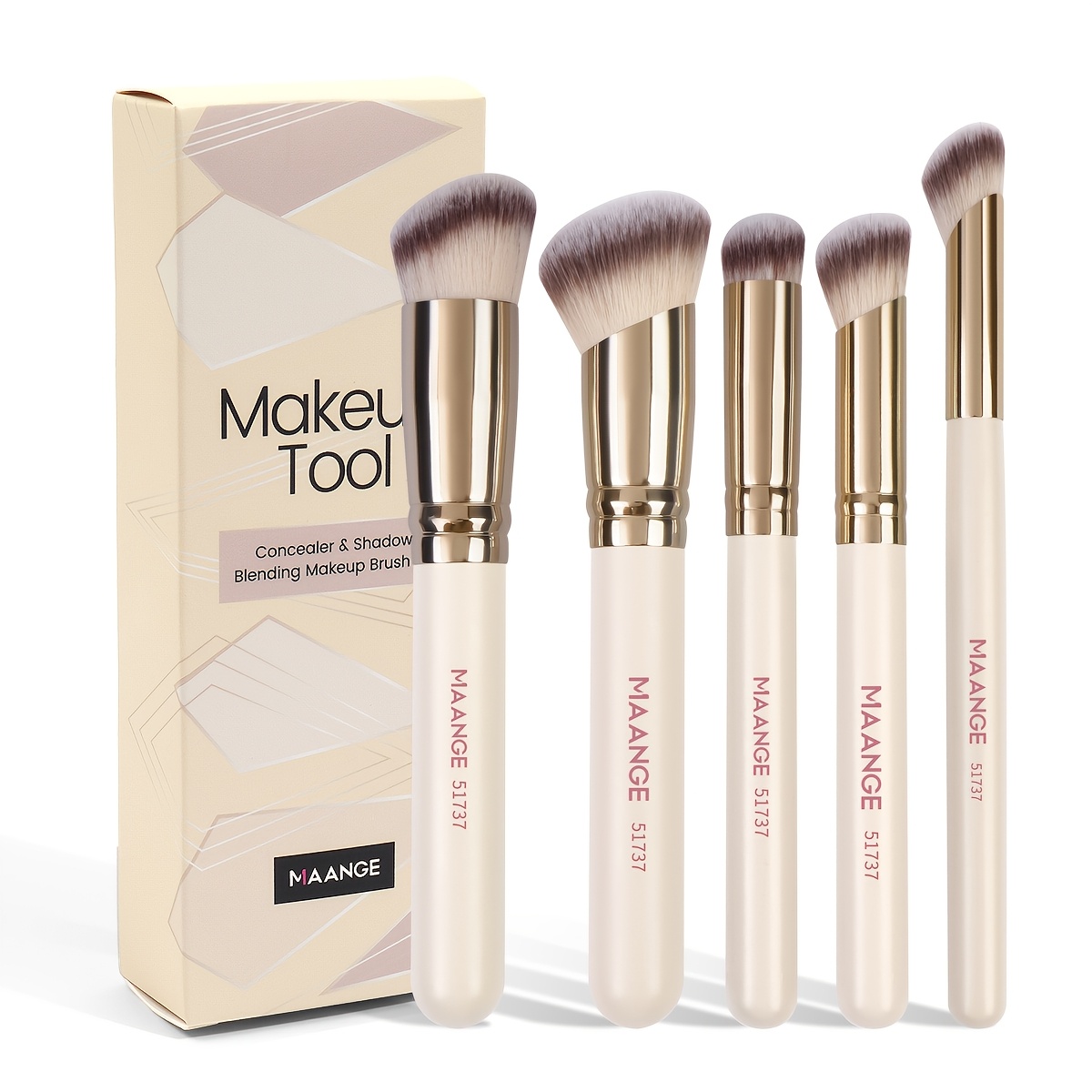 Image of Maange 5pcs Makeup Brush Set - Includes Blush, Foundation & Contour Brushes - Portable Travel Kit For Types - Nylon Bristles, Abs Handle - Perfect Mother's Day Or Valentine's Gift