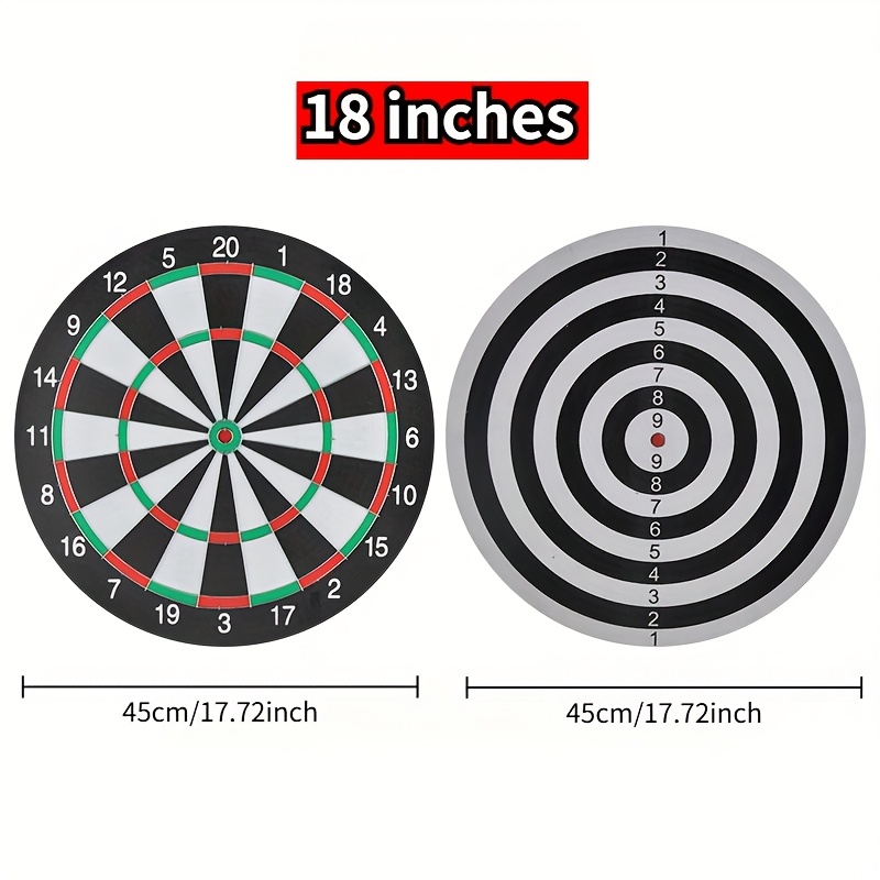 Extra groot, dik, dubbelzijdig dartbord van 45 cm (18 inch) met 6 darts