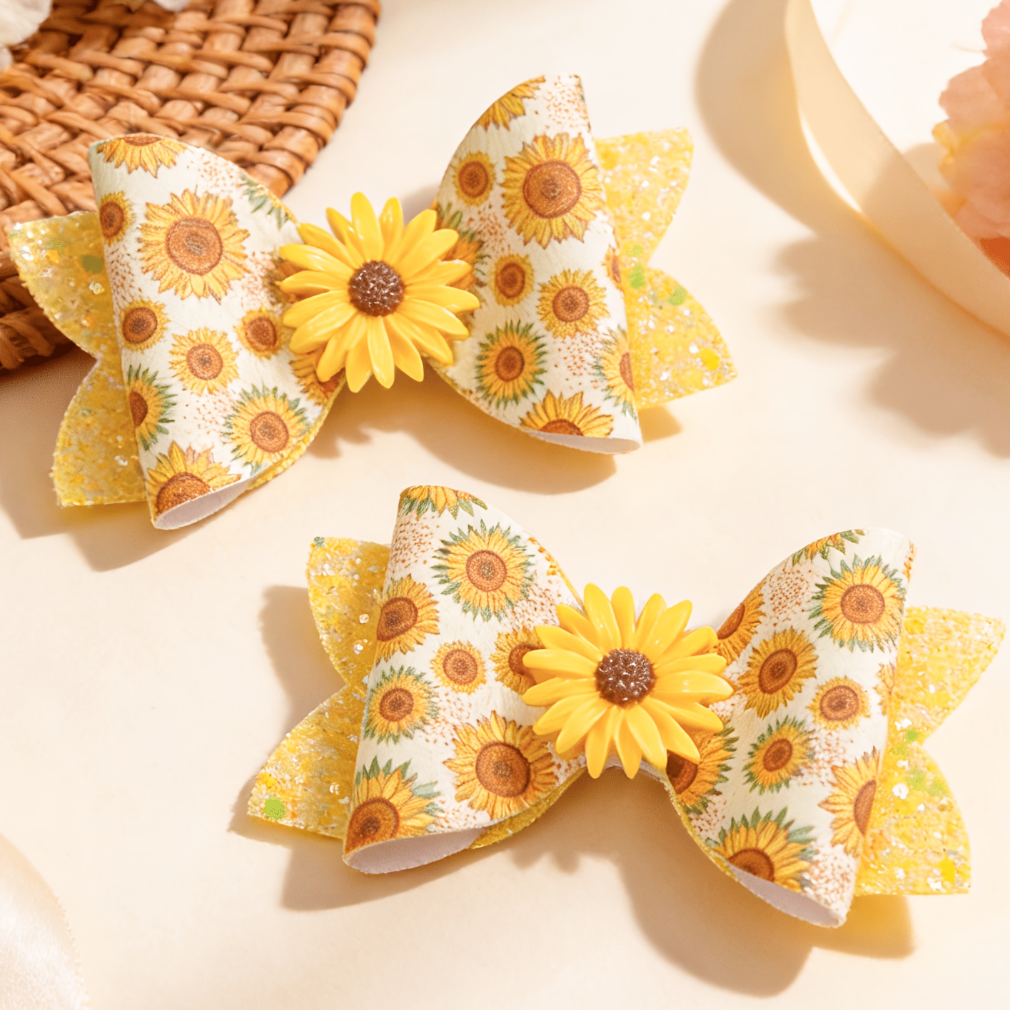 TEMU 2 pezzi Fermacapelli a con Lucido a - Tema Estivo per Uscite con i Genitori. con Stampa su Pelle PU + Inferiore con Pelle PU Gingham Glitterata.