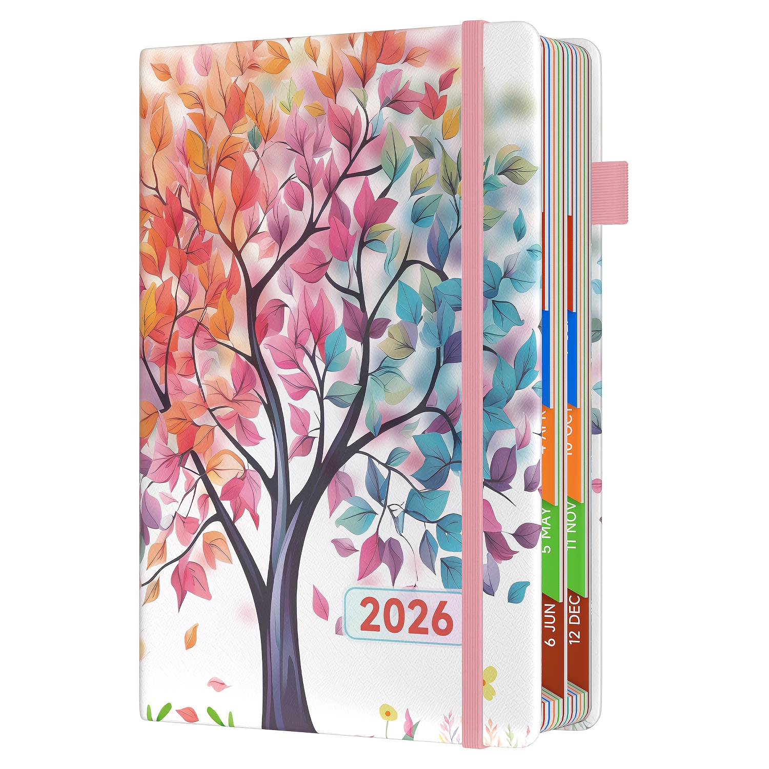 E-shop 1 Stück Tagebuch 2026 Seite A5, Von 2026 bis 2026, Terminbuch mit Monatsübersicht, Gummibandverschluss, Stifthalter, Farbige Lesezeichen,