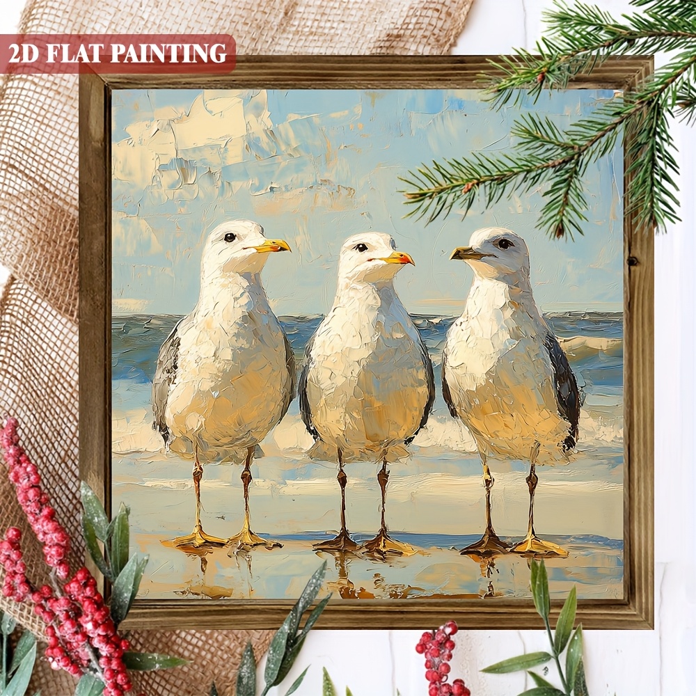 TEMU 2 D Flat, 1pc, Bohemian Style Seagull Wooden Sign 8x8 Inch, With Frame Ocean Bird Beach Scene Cute Wild Animal Bathroom Decor, Signs For Farmhouse Desk Decor, Perfect Gift For Holidays