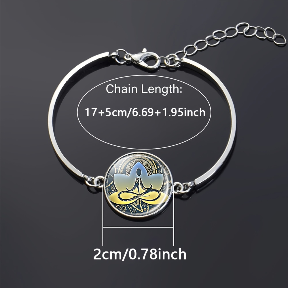 White Flat Glass Retractable Length Bracelet, Yoga Meditation Design