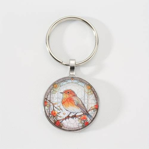 a glass flower wreath keychain with colorful birds and gemstone a perfect commemorative gift for