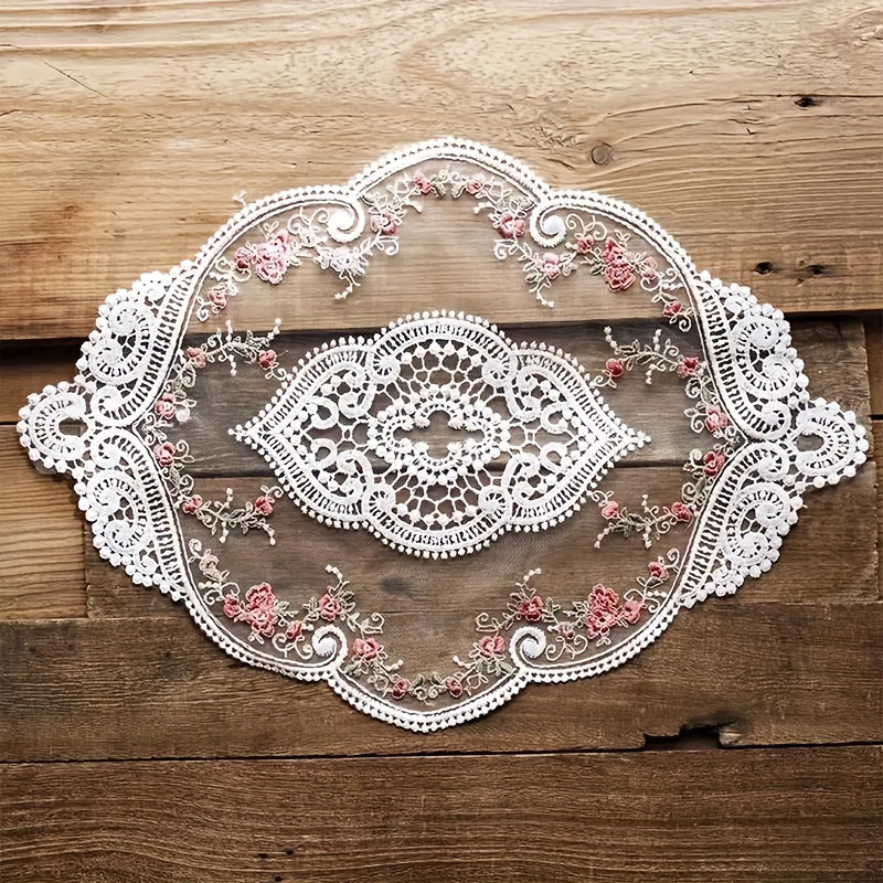 

2-pack Polyester Lace Placemats - Vintage Embroidered Floral Table Mats With For Home & Restaurant Decor