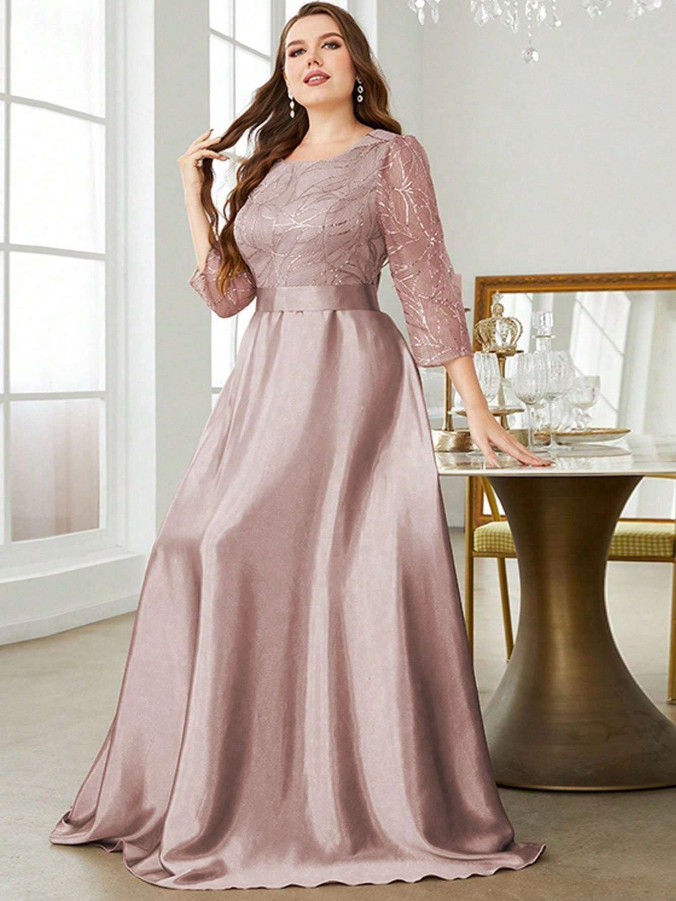 green emerald velvet dress Wedtrend Women Dusty Rose A Line Sweetheart Sequins Lace Evening Dress with Short Sleeves, Dusty Rose / XL