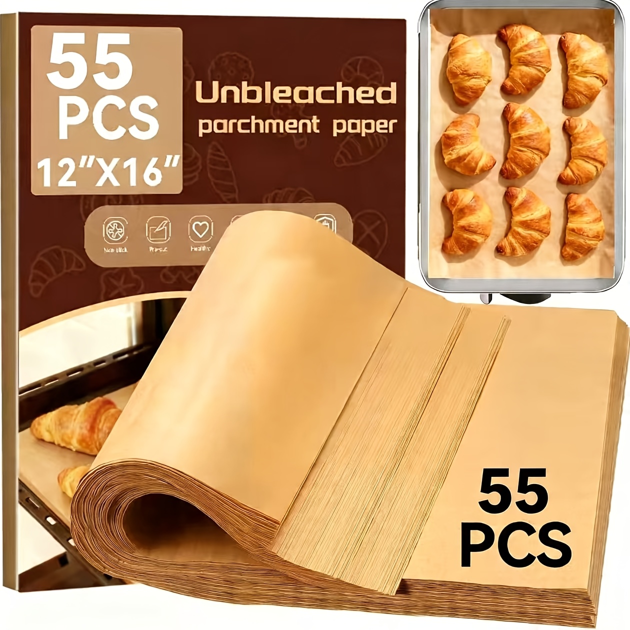 TEMU 55pcs Absorbing Paper Suitable For Commercial &, Oil Proof Baking Sheets, Fried Snack Paper Liners, Hamburger Tray Pads, Greaseproof For Frying,