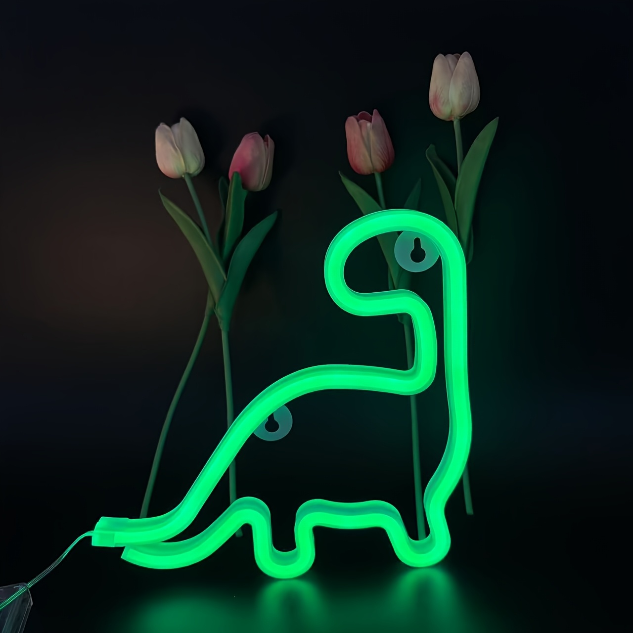 E-shop Ein niedlicher, grüner, dinosaur-förmiger Neonlicht, betrieben über USB oder 3 AA-Batterien, inklusive Haken, geeignet für Raumdekoration,