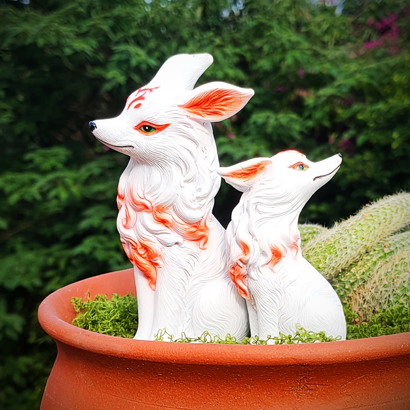 resin fox statue adorable red accents suitable - Temu