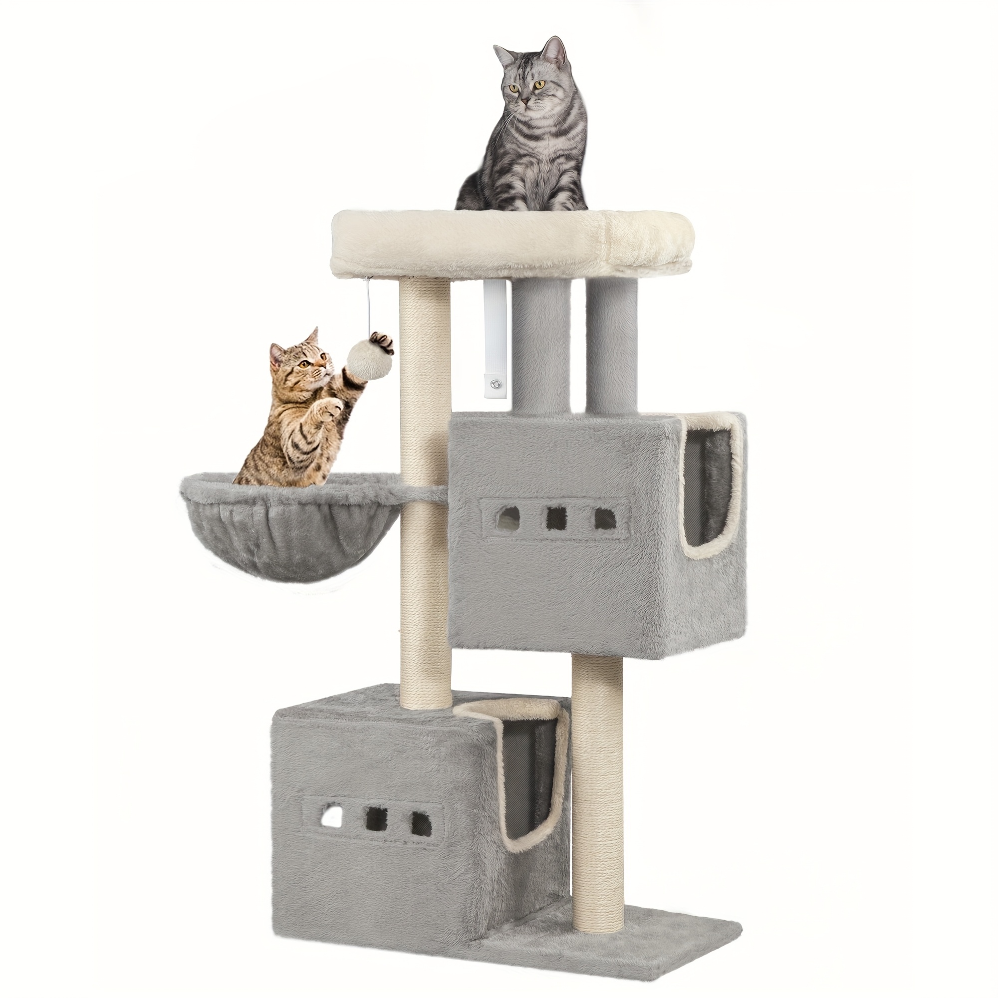 Image of 98cm Scratching Post, Cat Tree, Small Scratching Post, Multi-storey Scratching Post With Perch, Cat House Furniture With 2 Caves, Sisal Cat Scratching Post, Hammock, Cave, Dark Grey/light Grey
