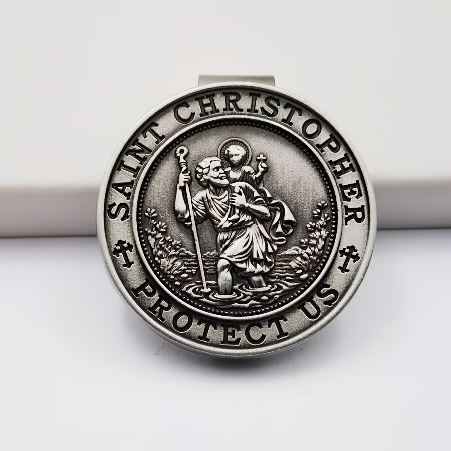 Image of 1pc Car Medal, Metal Car Sun Visor Clip, Safety Amulet, Car Sun Visor Accessory, Gift For Drivers, Family