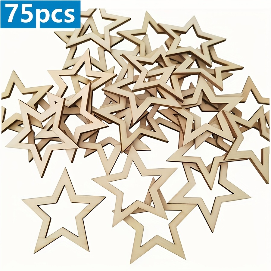 TEMU 75pcs Wooden Hollow Star Painting Doodle Decoration Birthday Wedding Holiday Party Decoration Holiday Pendant Christmas New Year Thanksgiving