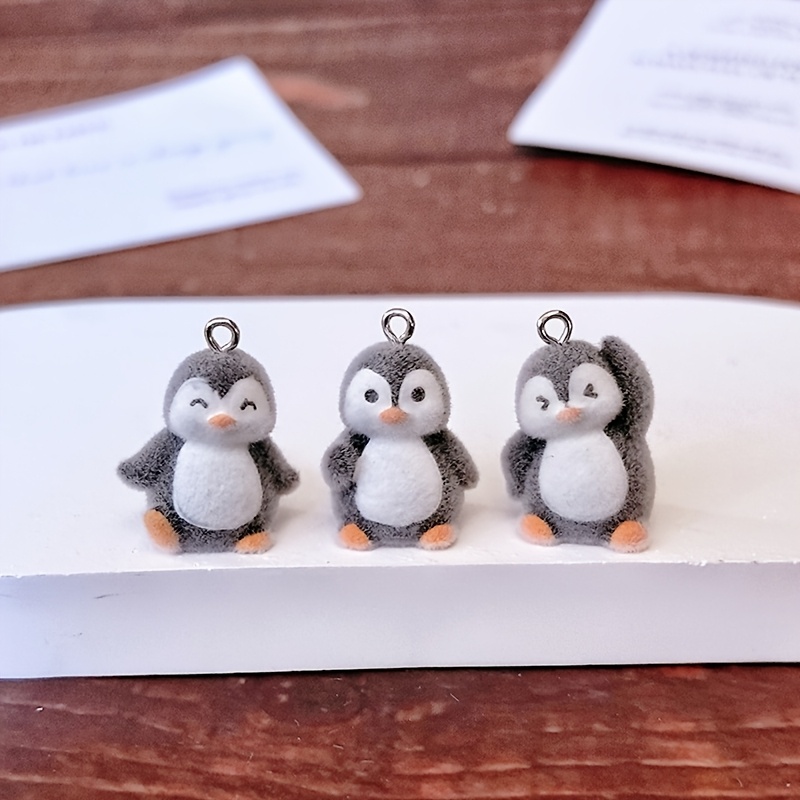 Image of 3pcs Cute Cartoon Flocking Penguin Resin Charms Funny Animal Pendants Jewelry Making Additions