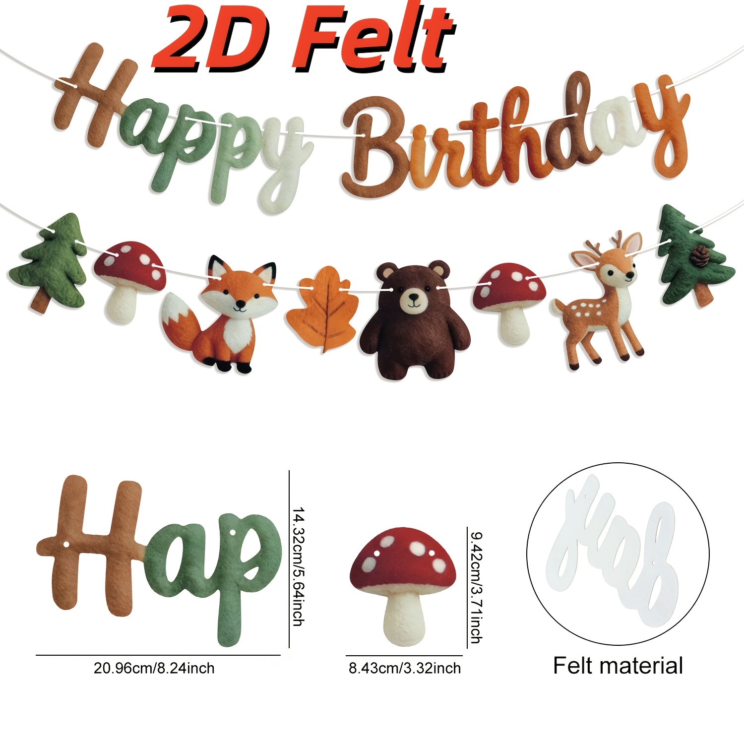 TEMU 2d Flat, 2d Rustic Woodland Theme Felt Birthday Hanging Bunting, Exquisite Forest Wildlife Shape Garland, Cozy- Felt Letter Banner For Backdrop