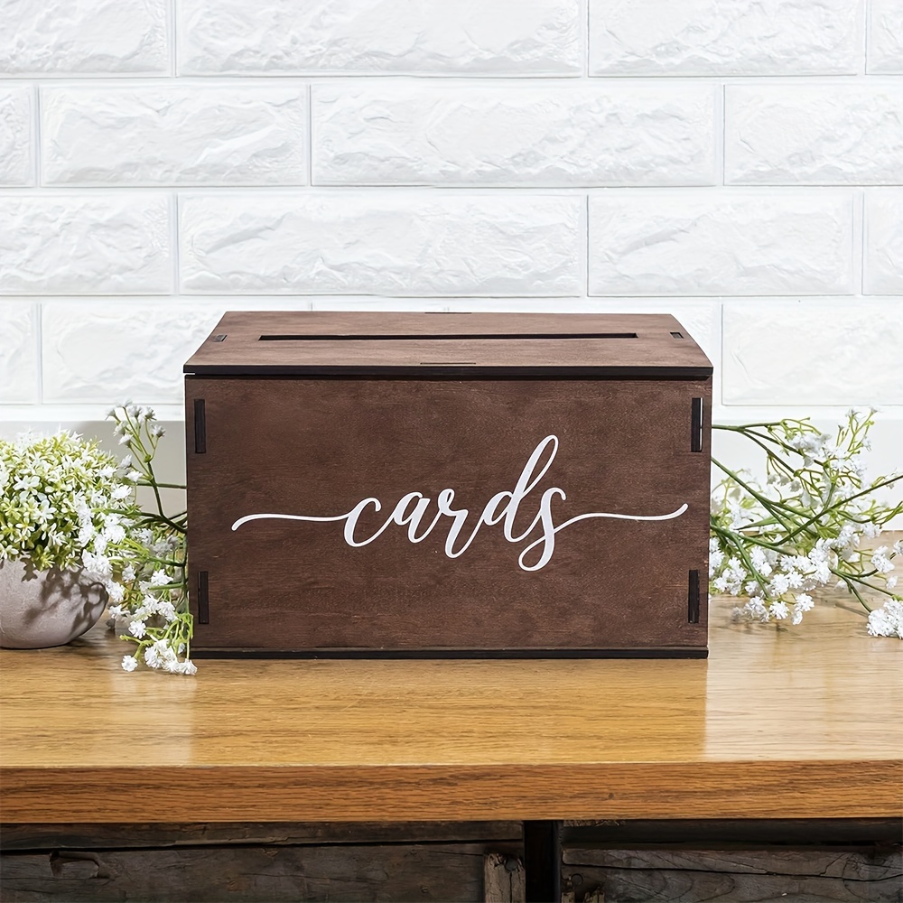 1pc Wooden Wedding Card Box With Slot & Lid | Decorations For Reception ...