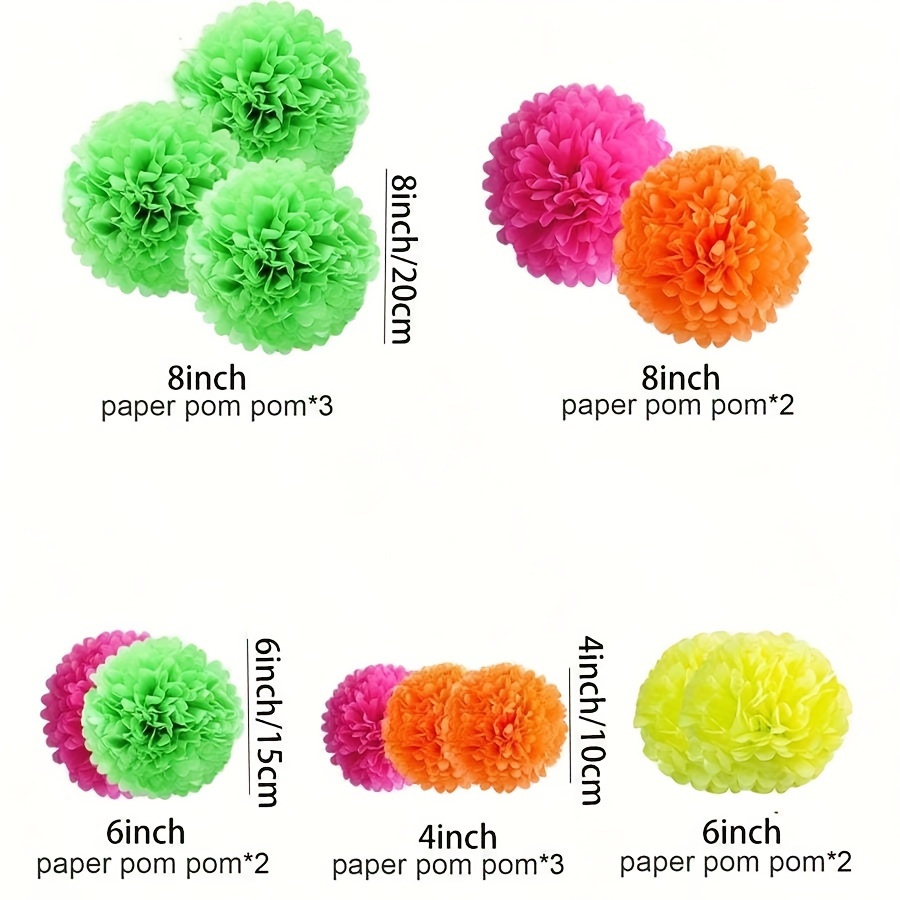 E-shop 12er-Pack UV-Fluoreszierende Papierblumenbälle, Neon-Disco-Partydekoration, Vintage-Geburtstagsparty-Deko, Leuchtet unter UV-Licht