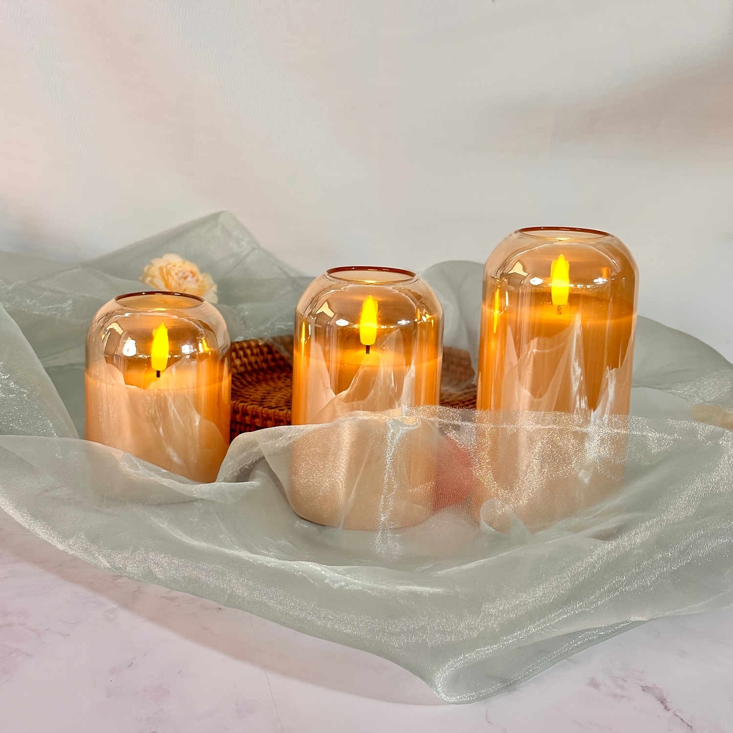 Golden Arc Cup Candle Rechargeable Light 3pcs Set with Remote Control