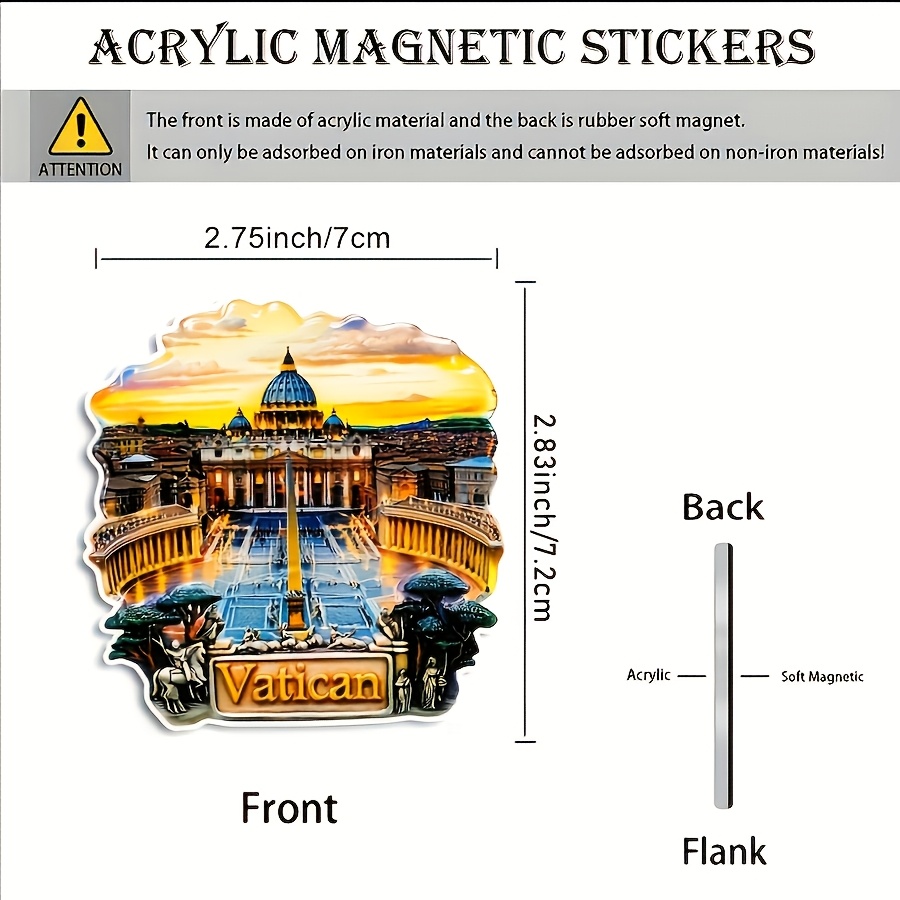 TEMU 1pc ' Fridge Magnet Suitable For Travelers, Acrylic & Rubber Soft Rome Decor With Iconic , Scenery For Home, Graduation Gifts,