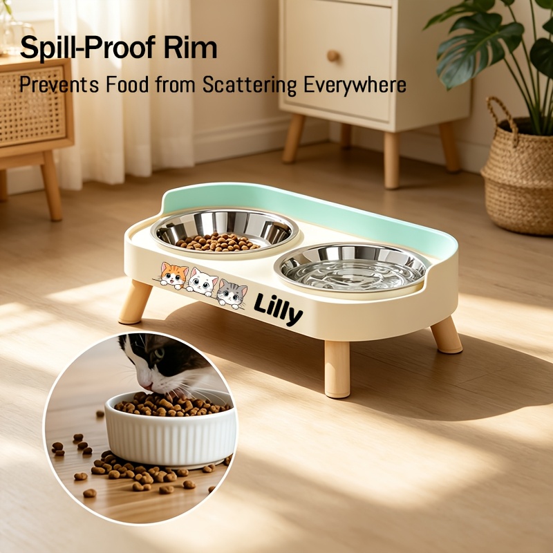 Raised Double Bowl Feeder with Custom Pet Name
