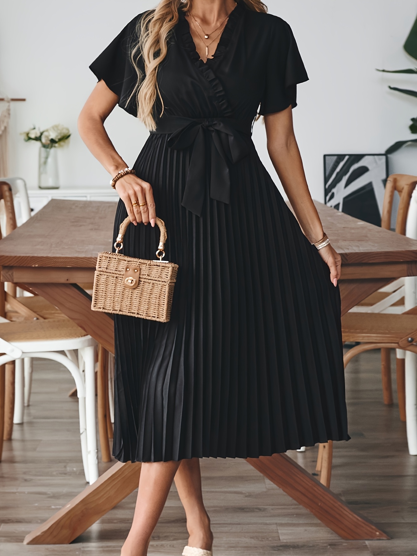 plus size womens elegant cross neck pleated midi dress Temu Germany