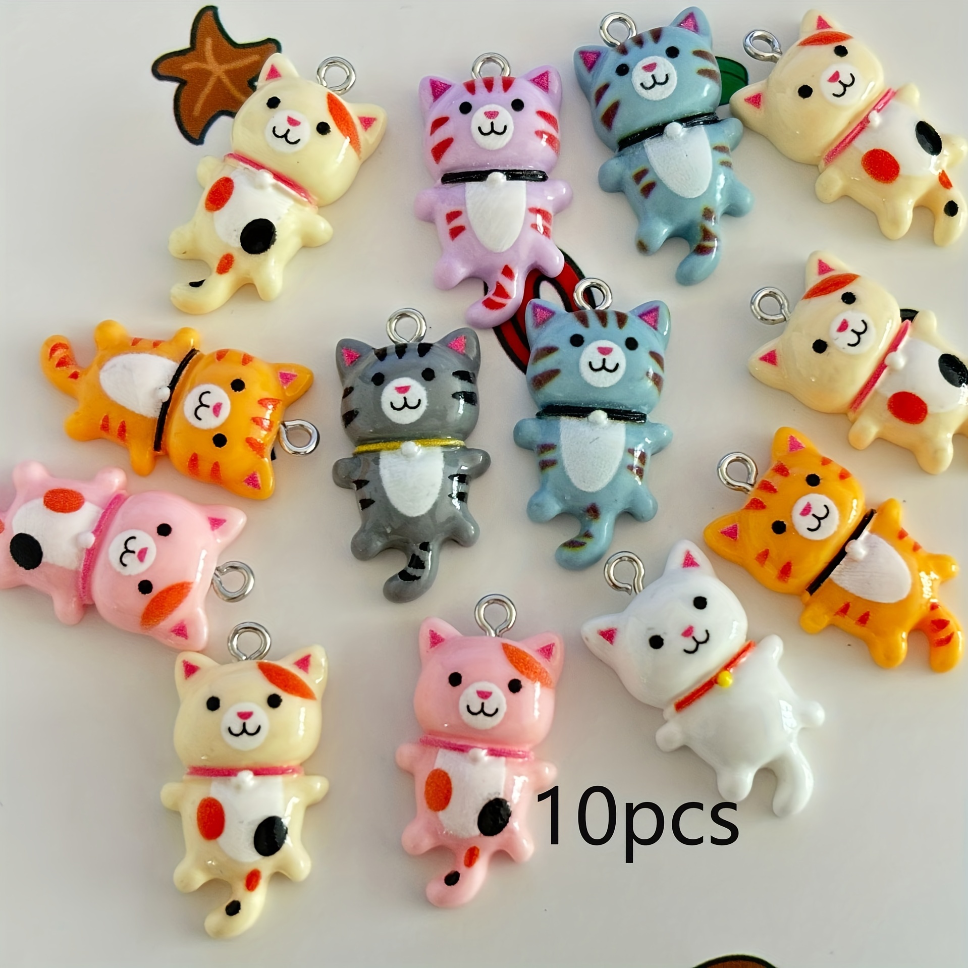 

10pcs Multicolor Resin Kitten Charms Set For Diy Jewelry Making - Handcrafted Earrings & Pendants Accessories